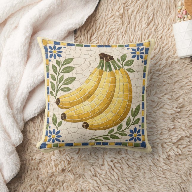 Mediterraan Mozaïek Banaan Fruit Kunst Worp Kussen (Deken)