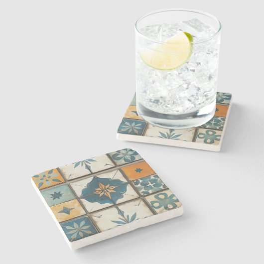 Mediterraan Mozaïek Tegel Stone Onderzetter (Zijkant)