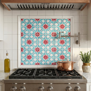 Mediterraan namaaksteen tealrood geometrisch bloem tegeltje