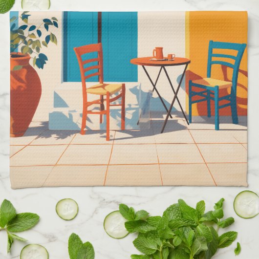 Mediterraan ochtendterras Bliss Theedoek (Gevouwen)