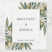 Mediterraan Olijf Huwelijksthema Wijn Etiket (Enkel label)