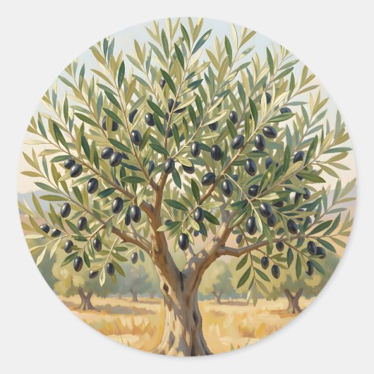 Mediterraan olijfboomlandschap ronde sticker (Voorkant)