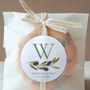 Mediterraan Olijftak Custom Monogram Ronde Sticker