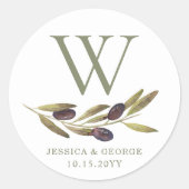 Mediterraan Olijftak Custom Monogram Ronde Sticker (Voorkant)