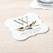 Mediterraan Olijftak Custom Monogram Sage Kartonnen Onderzetters (Gekanteld)