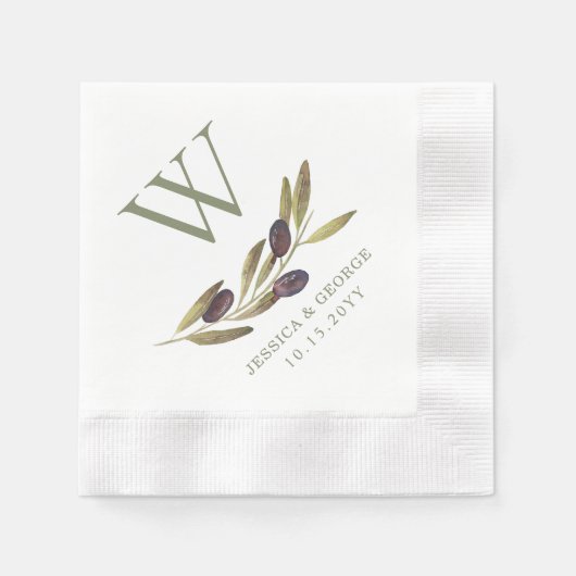 Mediterraan Olijftak Custom Monogram Servet (Voorkant)