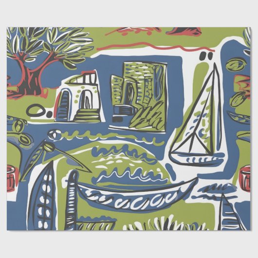 mediterraan ontsnappingspapier cadeaupapier (Vlak)