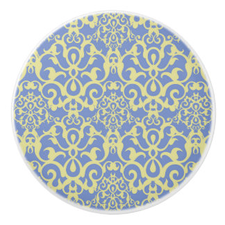 Mediterraan Patroon - Blauw en Geel Ornament Keramische Knop