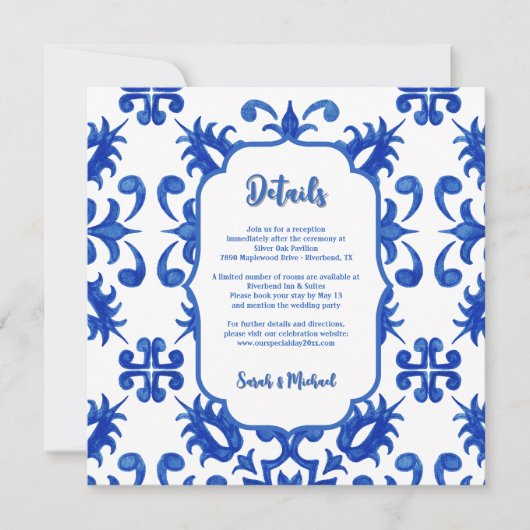 Mediterraan Portugees Blauw Tegel Detail Kaart (Voorkant)