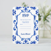 Mediterraan Portugees Blauw Tegel Detail Save The Date (Staand voorkant)