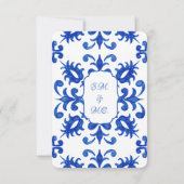 Mediterraan Portugees Blauw Tegel Detail Save The Date (Achterkant)