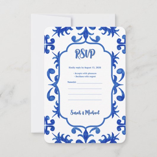 Mediterraan Portugees Blauw Tegel Detail Save The Date (Voorkant)