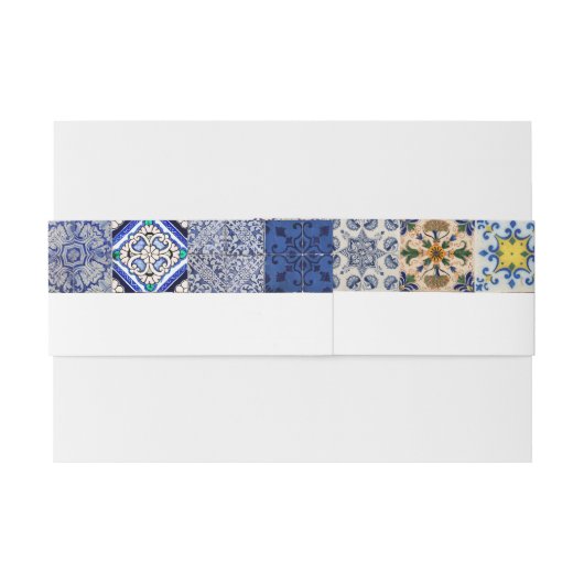Mediterraan Portugees Tegels bruiloft gunst Uitnodigingen Wikkel (Achterkant Voorbeeld)