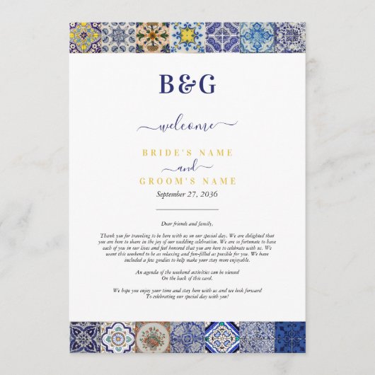 Mediterraan Portugees Tegels Huwelijksreis Programmakaart (Voorkant)