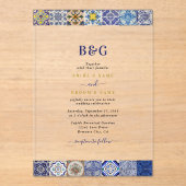 Mediterraan Portugees Tegels Patroon Bruiloft Acryl Uitnodigingen (Voorkant)