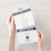 Mediterraan Portugees Tegels Patroon Bruiloft All In One Uitnodiging (Afscheurbaar)