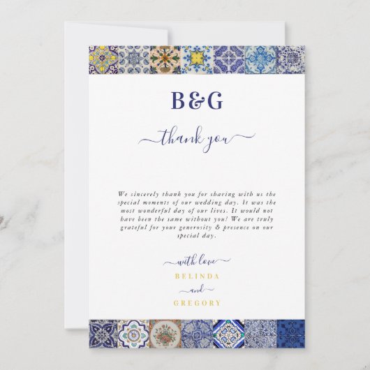 Mediterraan Portugees Tegels Patroon Bruiloft Bedankkaart (Voorkant)