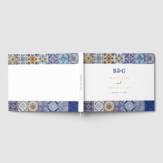 Mediterraan Portugees Tegels Patroon Bruiloft Gastenboek (Volledig)