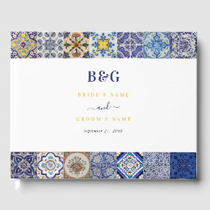 Mediterraan Portugees Tegels Patroon Bruiloft Gastenboek