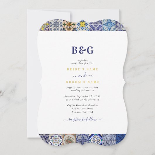 Mediterraan Portugees Tegels Patroon Bruiloft Kaart (Voorkant)