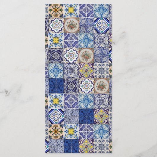 Mediterraan Portugees Tegels Patroon Bruiloft Menu (Achterkant)