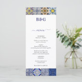 Mediterraan Portugees Tegels Patroon Bruiloft Menu (Staand voorkant)