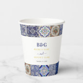 Mediterraan Portugees Tegels Patroon Bruiloft Papieren Bekers (Achterkant)