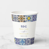 Mediterraan Portugees Tegels Patroon Bruiloft Papieren Bekers (Voorkant)