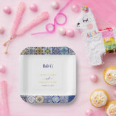 Mediterraan Portugees Tegels Patroon Bruiloft Papieren Bordje (Feest)