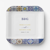 Mediterraan Portugees Tegels Patroon Bruiloft Papieren Bordje (Voorkant)