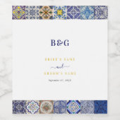 Mediterraan Portugees Tegels Patroon Bruiloft Wijn Etiket (Enkel label)