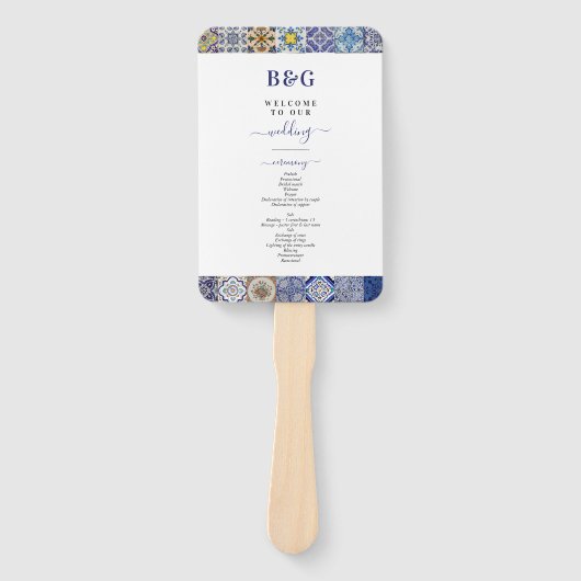 Mediterraan Portugees Tegels Trouwprogramma Handwaaier (Voorkant)