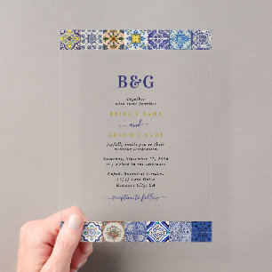 Mediterraan Portugese Tegels Patroon Bruiloft Acryl Uitnodigingen