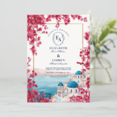 Mediterraan Roze Bloesem Kust Huwelijk Kaart (Staand voorkant)