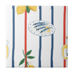 Mediterraan sardines en citroenen patroon tegeltje