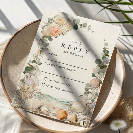 Mediterraan Schelp Botanisch Huwelijk RSVP Kaartje