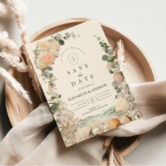 Mediterraan Schelp Botanisch Huwelijk Save The Date