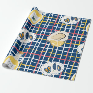 Mediterraan schelpdieren- en olijfoliepatroon cadeaupapier