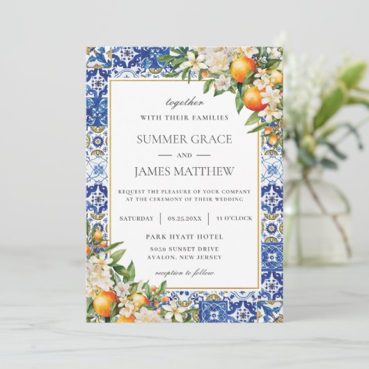 Mediterraan Sinaasappel Fruit Citrus Tegels Bruilo Kaart (Staand voorkant)