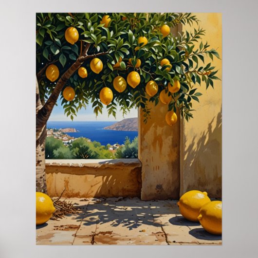 Mediterraan Sinaasappel Landschap Art Print (Voorkant)