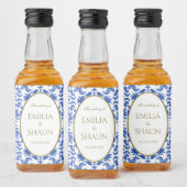 Mediterraan-stijl blauw en wit patroon likeurfles etiket (Flessen)