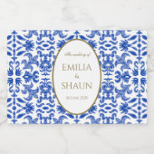 Mediterraan-stijl blauw en wit patroon likeurfles etiket (Enkel label)