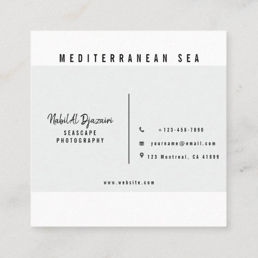 Mediterraan strand moderne fotografie vierkante visitekaartje (Achterkant)