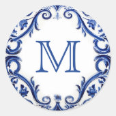 mediterraan tegel bruiloft monogram ronde sticker (Voorkant)