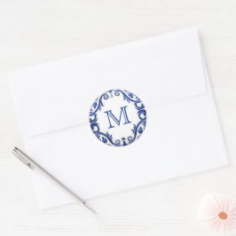 mediterraan tegel bruiloft monogram ronde sticker