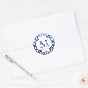 mediterraan tegel bruiloft monogram ronde sticker