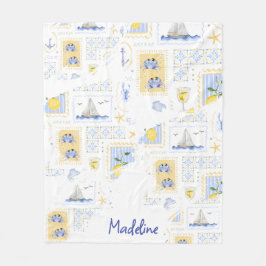 Mediterraan tegel Lemon Kust Monogram naam Fleece Deken