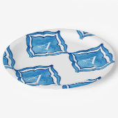 Mediterraan tegel monogram rond blauw kobalt papieren bordje (Gekanteld)