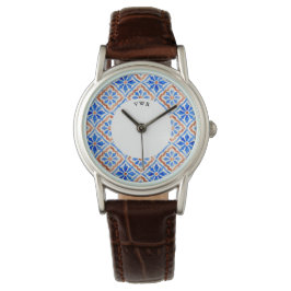 Mediterraan tegelpatroon Azulejo Monogram Horloge