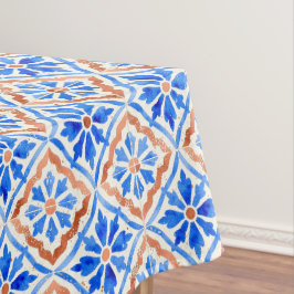Mediterraan tegelpatroon blauwe terracotta tafelkleed